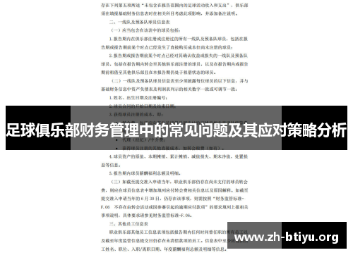 足球俱乐部财务管理中的常见问题及其应对策略分析 足球俱乐部财务管理中的常见问题及其应对策略分析
